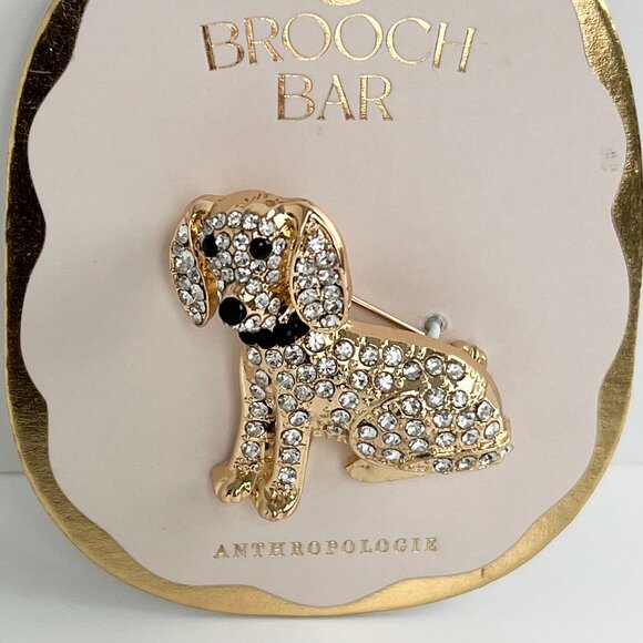 NWT Anthropologie Playful Pet Brooch Crystal Dachshund 14k Gold-plated Brass - Picture 12 of 12